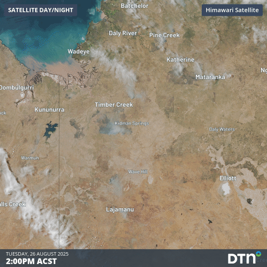 Smoke from some fires over the NT can be seen on Wednesday afternoon