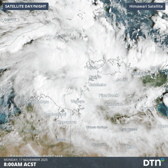 Visible satellite images showing a developing tropical low over the Timor Sea on Monday morning, November 17, 2025.